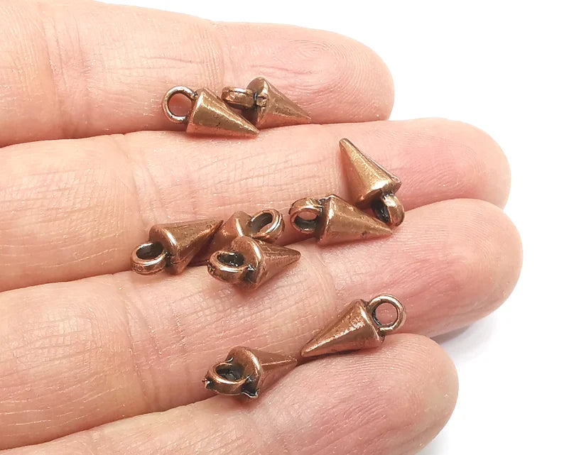 5 Cone, Spike Charms, Dangle Charms Antique Copper Plated (13x6mm) G33063