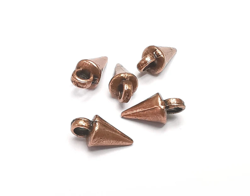 5 Cone, Spike Charms, Dangle Charms Antique Copper Plated (13x6mm) G33063