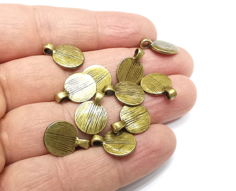 5 Disc Round Charms Pendant Antique Bronze Plated Charms (16x12mm) G33065