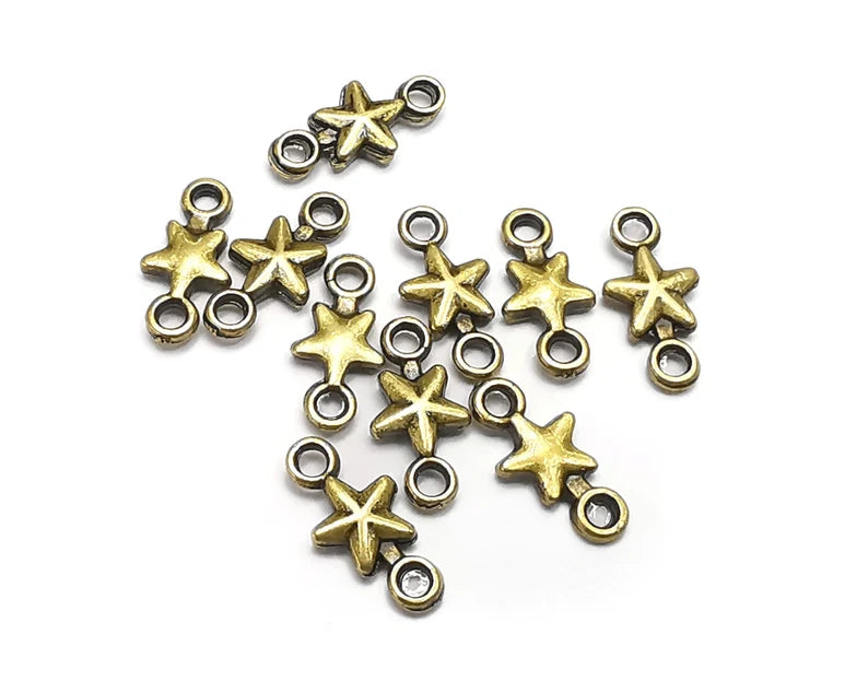 10 Star Connector Charms, Dangle Charms Antique Bronze plated (14x7mm) G33066