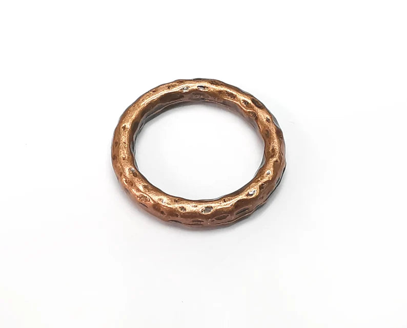 2 Hammered Round Connector Charms Antique Copper Plated Findings (22mm) G33077