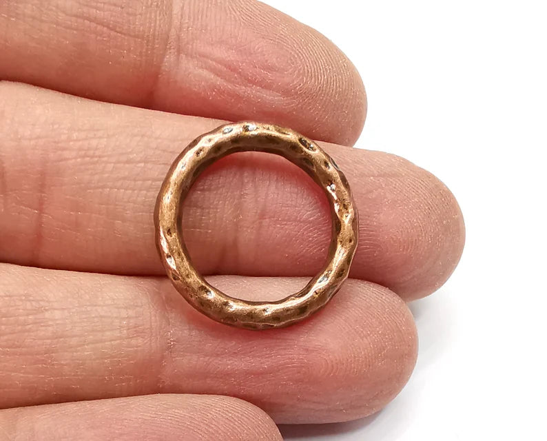 2 Hammered Round Connector Charms Antique Copper Plated Findings (22mm) G33077
