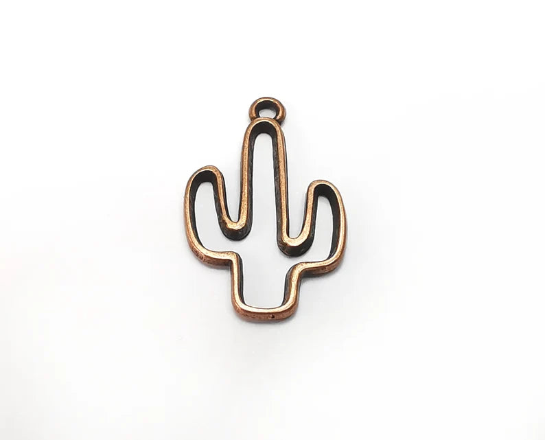 4 Cactus Charms Antique Copper Plated Charms (25x15mm) G33078