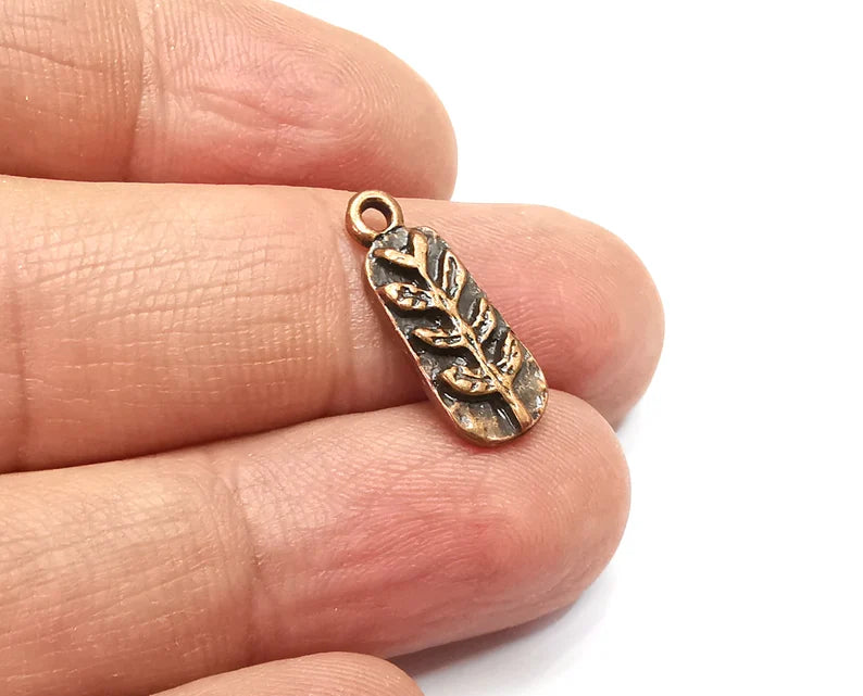 5 Plant Charms, Antique Copper Plated Charms Leaf Charms (20x8mm) G33088