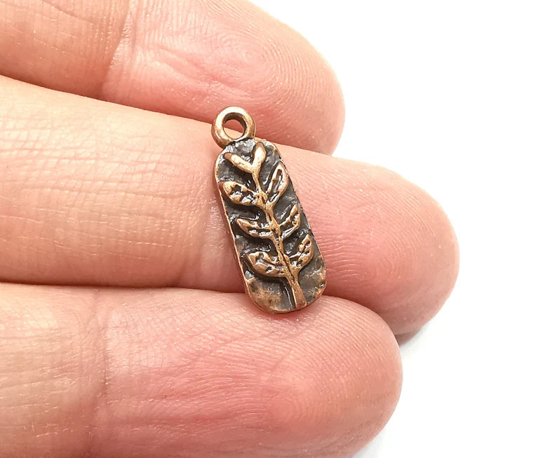 5 Plant Charms, Antique Copper Plated Charms Leaf Charms (20x8mm) G33088