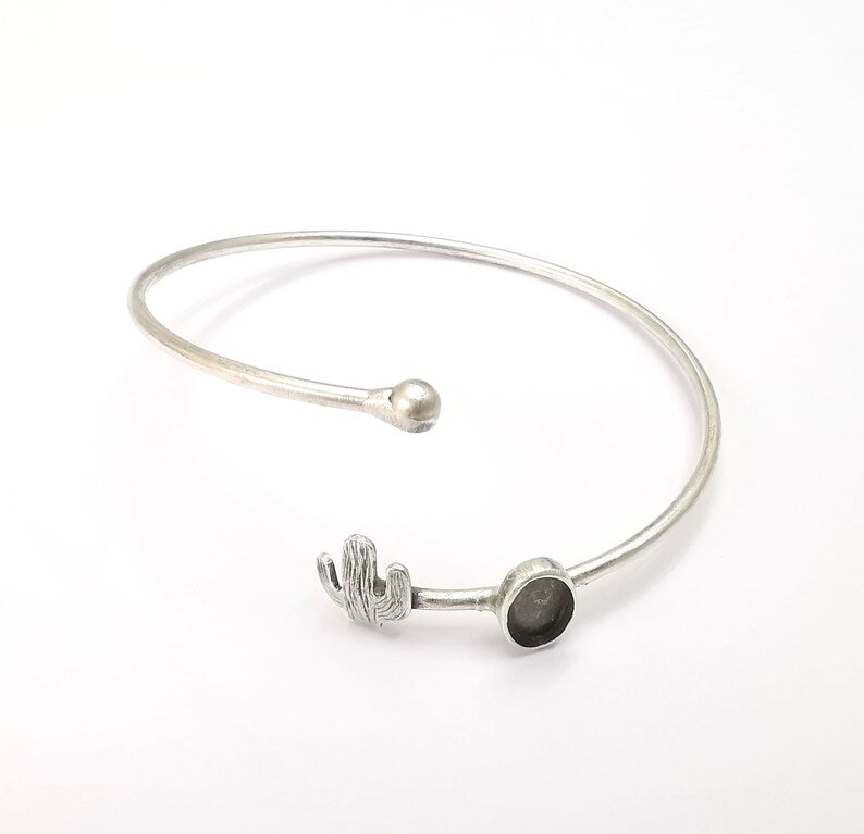 Cactus Bracelet Bezel Blank Resin Bezel Cabochon Cuff Base Settings Adjustable Bracelet Antique Silver Plated Brass (9x6mm Bezel) G29903