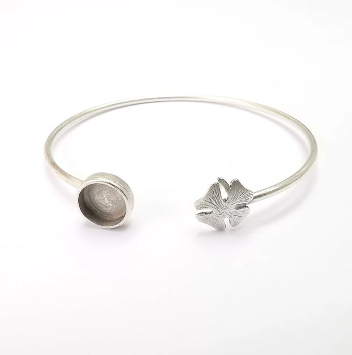 Clover Bracelet Bezel Blank Resin Bezel Cabochon Cuff Base Settings Adjustable Bracelet Antique Silver Plated Brass (9x6mm Bezel) G29908
