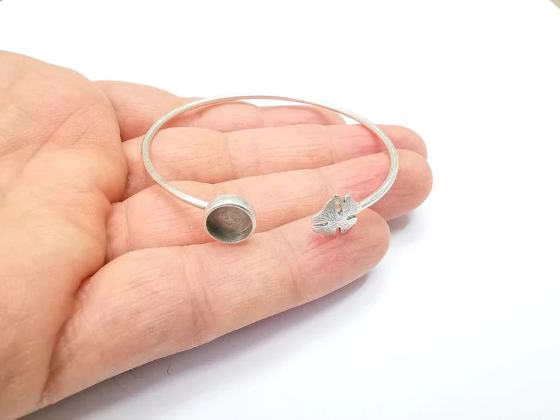 Clover Bracelet Bezel Blank Resin Bezel Cabochon Cuff Base Settings Adjustable Bracelet Antique Silver Plated Brass (9x6mm Bezel) G29908