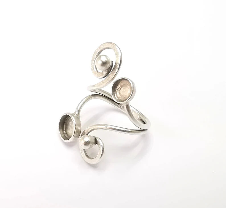 Ring Blank Setting, Cabochon Mounting, Adjustable Resin Ring Base Bezels, Antique Silver Plated (6mm and 8mm bezel) G33001