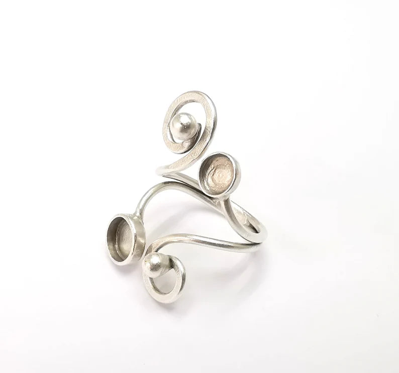 Ring Blank Setting, Cabochon Mounting, Adjustable Resin Ring Base Bezels, Antique Silver Plated (6mm and 8mm bezel) G33001