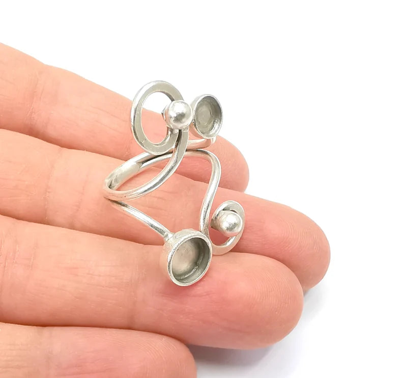 Ring Blank Setting, Cabochon Mounting, Adjustable Resin Ring Base Bezels, Antique Silver Plated (6mm and 8mm bezel) G33001