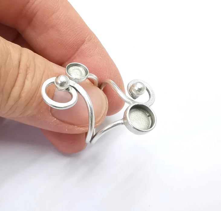 Ring Blank Setting, Cabochon Mounting, Adjustable Resin Ring Base Bezels, Antique Silver Plated (6mm and 8mm bezel) G33001