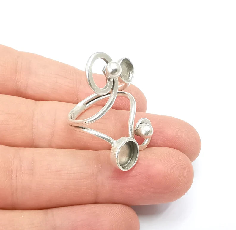 Ring Blank Setting, Cabochon Mounting, Adjustable Resin Ring Base Bezels, Antique Silver Plated (6mm and 8mm bezel) G33001