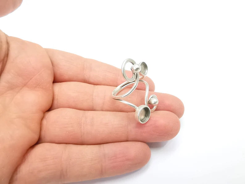 Ring Blank Setting, Cabochon Mounting, Adjustable Resin Ring Base Bezels, Antique Silver Plated (6mm and 8mm bezel) G33001
