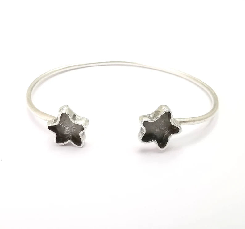 Star Bracelet Bezel Blank Resin Bezel Cabochon Cuff Base Settings Adjustable Bracelet Antique Silver Plated Brass (9x8mm Bezel) G33002