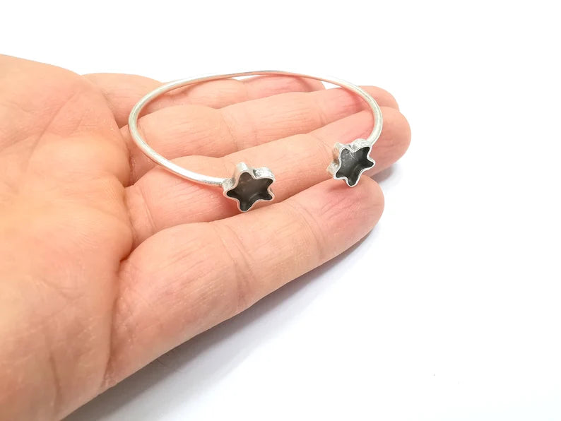 Star Bracelet Bezel Blank Resin Bezel Cabochon Cuff Base Settings Adjustable Bracelet Antique Silver Plated Brass (9x8mm Bezel) G33002