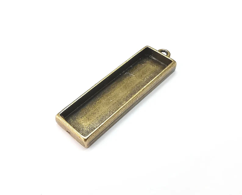 Rectangle Pendant Blanks, Resin Bezel Bases, Mosaic Mountings, Dry flower Frame, Polymer Clay base, Antique Bronze Plated (40x10mm) G33095