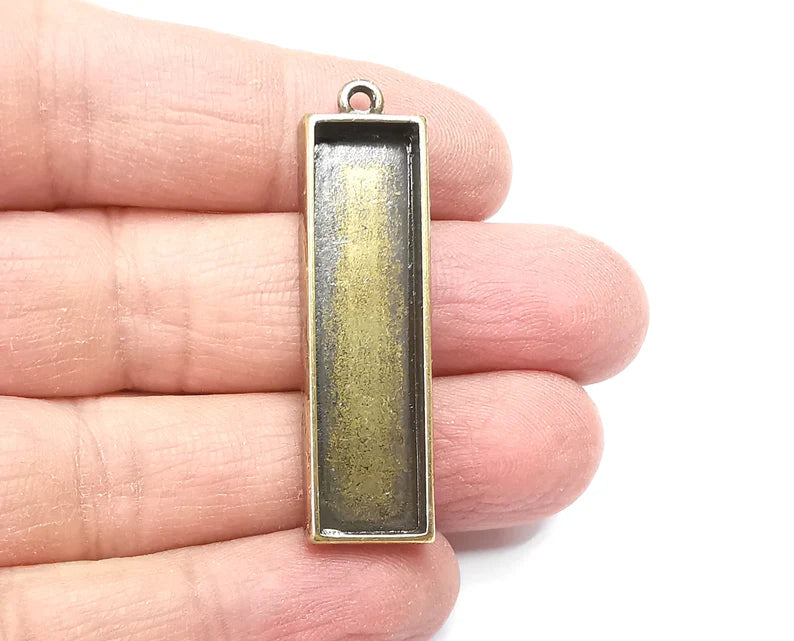 Rectangle Pendant Blanks, Resin Bezel Bases, Mosaic Mountings, Dry flower Frame, Polymer Clay base, Antique Bronze Plated (40x10mm) G33095