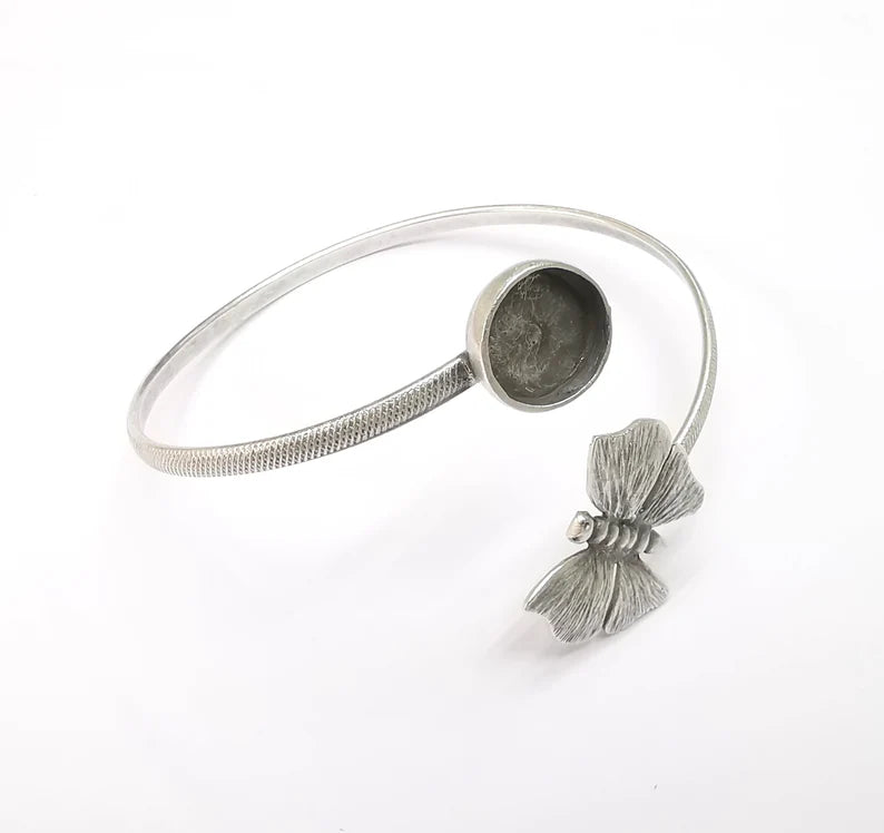 Butterfly Bracelet Bezel Blank Resin Bezel Cabochon Cuff Base Settings Adjustable Bracelet Antique Silver Plated Brass (12mm Bezel) G33098