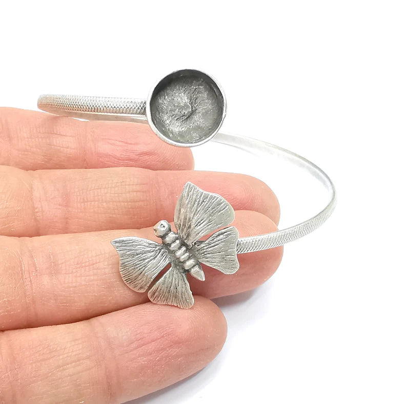 Butterfly Bracelet Bezel Blank Resin Bezel Cabochon Cuff Base Settings Adjustable Bracelet Antique Silver Plated Brass (12mm Bezel) G33098