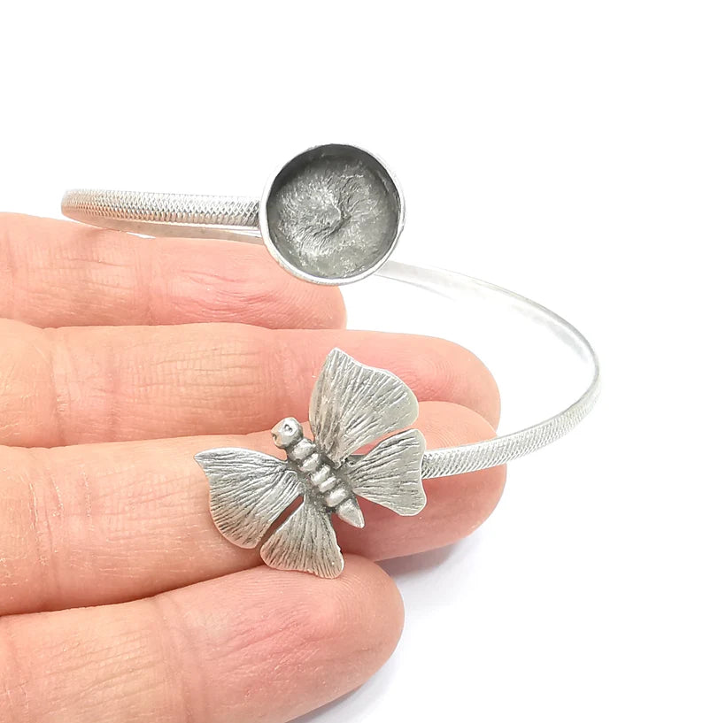 Butterfly Bracelet Bezel Blank Resin Bezel Cabochon Cuff Base Settings Adjustable Bracelet Antique Silver Plated Brass (12mm Bezel) G33098