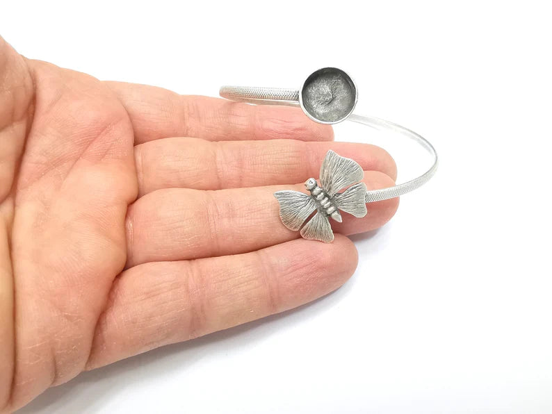 Butterfly Bracelet Bezel Blank Resin Bezel Cabochon Cuff Base Settings Adjustable Bracelet Antique Silver Plated Brass (12mm Bezel) G33098