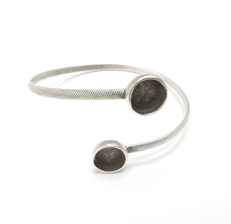 Silver Bracelet Bezel Blank Resin Bezel Cabochon Cuff Base Settings Adjustable Bracelet Antique Silver Plated Brass (10mm Bezel) G33100