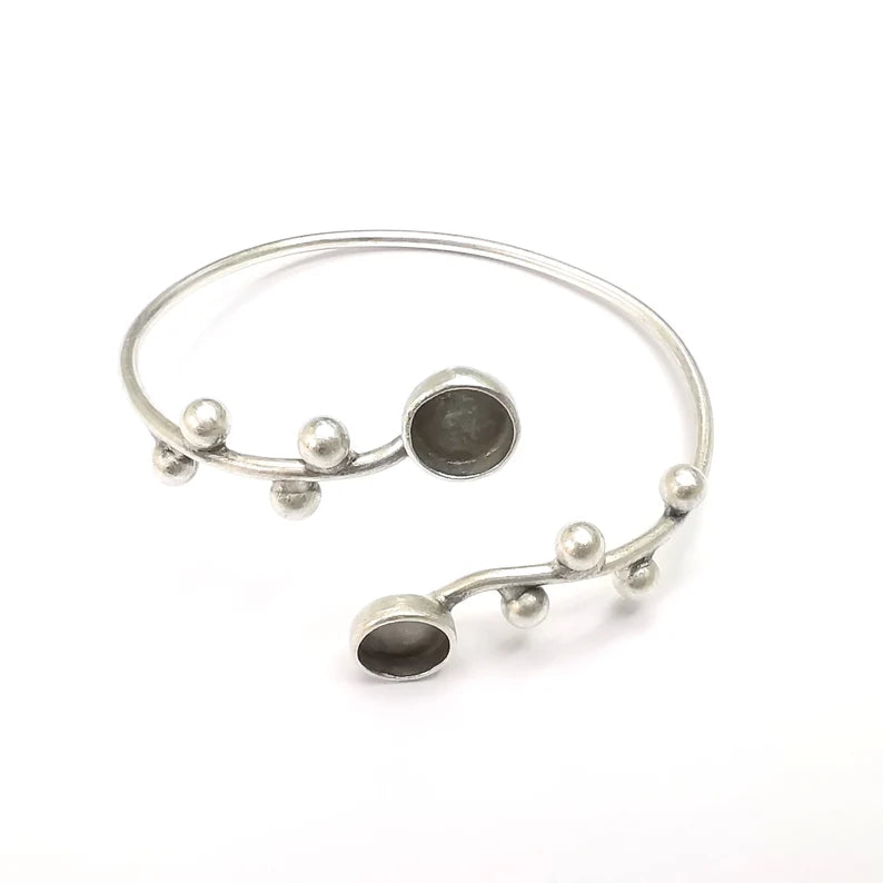 Silver Bracelet Bezel Blank Resin Bezel Cabochon Cuff Base Settings Adjustable Bracelet Antique Silver Plated Brass (8mm Bezel) G33101
