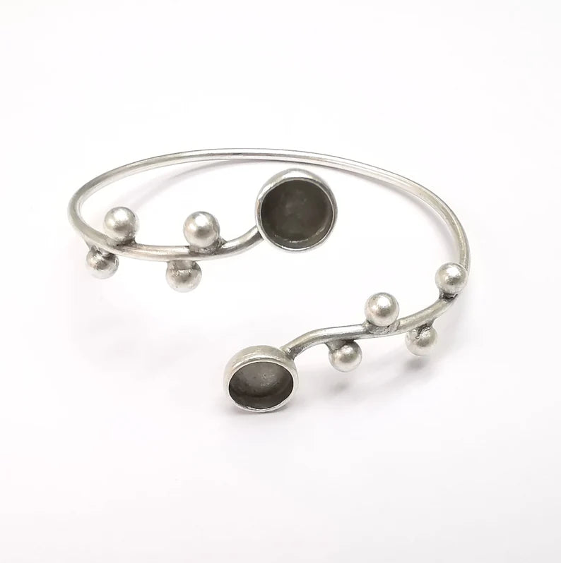 Silver Bracelet Bezel Blank Resin Bezel Cabochon Cuff Base Settings Adjustable Bracelet Antique Silver Plated Brass (8mm Bezel) G33101