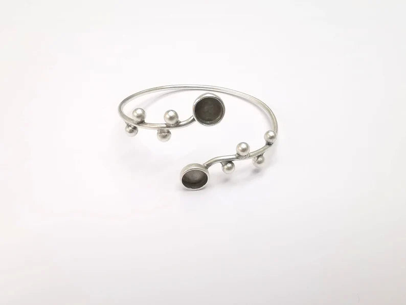 Silver Bracelet Bezel Blank Resin Bezel Cabochon Cuff Base Settings Adjustable Bracelet Antique Silver Plated Brass (8mm Bezel) G33101