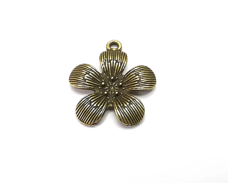 2 Flower Charms, Dangle Charms Antique Bronze Plated (27x23mm) G33014