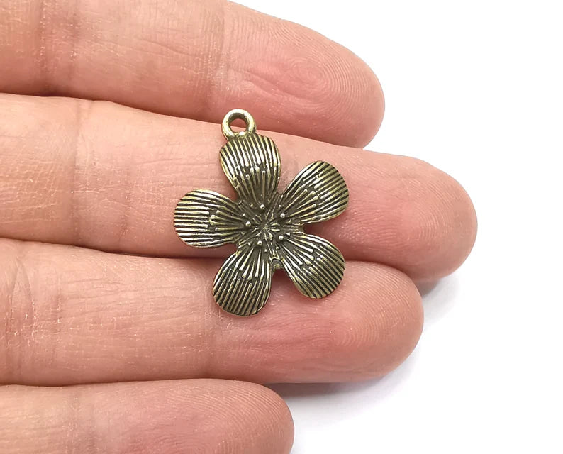 2 Flower Charms, Dangle Charms Antique Bronze Plated (27x23mm) G33014