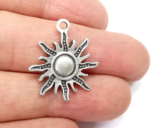 4 Sun Charms Antique Silver Plated Charms (27x23mm) G33015
