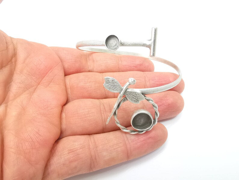 Dragonfly Bracelet Bezel Blank Resin Bezel Cabochon Cuff Base Settings Adjustable Bracelet Antique Silver Plated Brass (10mm and 6mm) G33111
