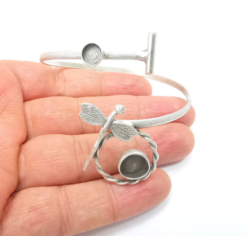 Dragonfly Bracelet Bezel Blank Resin Bezel Cabochon Cuff Base Settings Adjustable Bracelet Antique Silver Plated Brass (10mm and 6mm) G33111