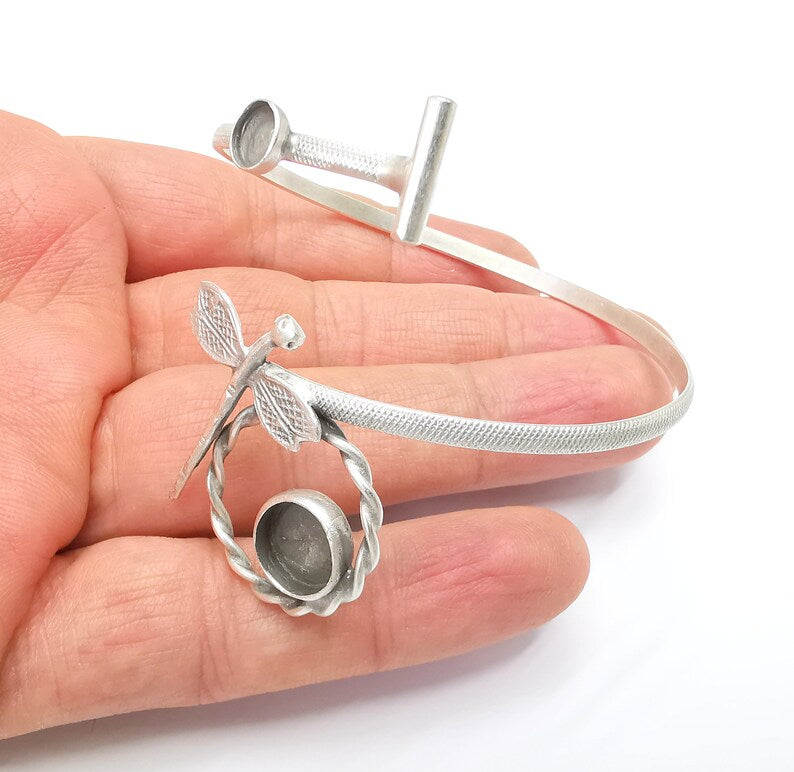 Dragonfly Bracelet Bezel Blank Resin Bezel Cabochon Cuff Base Settings Adjustable Bracelet Antique Silver Plated Brass (10mm and 6mm) G33111