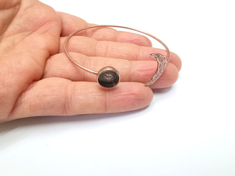 Crescent Moon Bracelet Bezel Blank Resin Bezel Cabochon Cuff Base Settings Adjustable Bracelet Copper Plated Brass (10mm Bezel) G33112