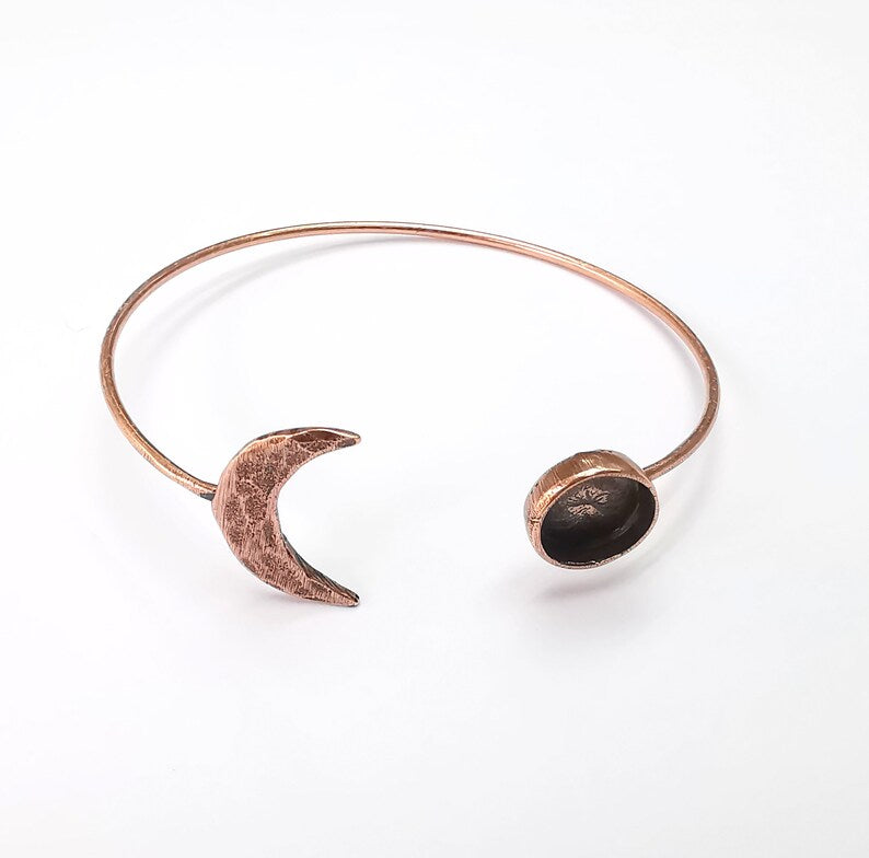 Crescent Moon Bracelet Bezel Blank Resin Bezel Cabochon Cuff Base Settings Adjustable Bracelet Copper Plated Brass (10mm Bezel) G33112