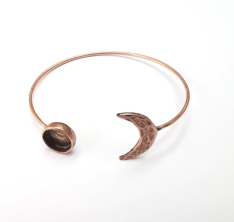 Crescent Moon Bracelet Bezel Blank Resin Bezel Cabochon Cuff Base Settings Adjustable Bracelet Copper Plated Brass (10mm Bezel) G33112