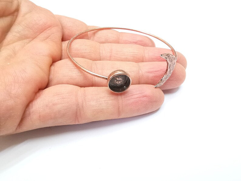 Crescent Moon Bracelet Bezel Blank Resin Bezel Cabochon Cuff Base Settings Adjustable Bracelet Copper Plated Brass (10mm Bezel) G33112