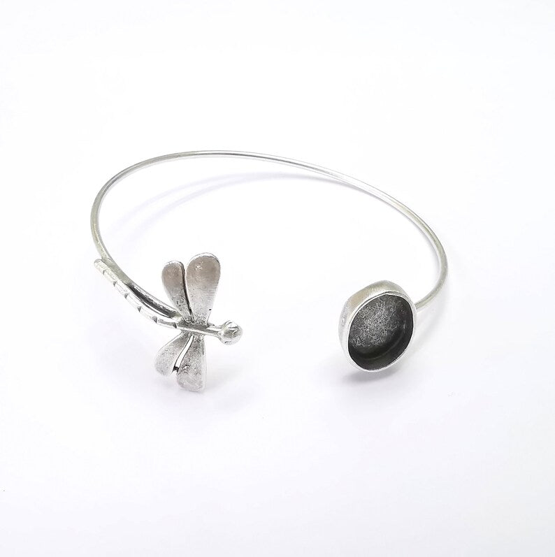 Dragonfly Bracelet Bezel Blank Resin Bezel Cabochon Cuff Base Setting Adjustable Bracelet Antique Silver Plated Brass (14x10mm bezel) G33113
