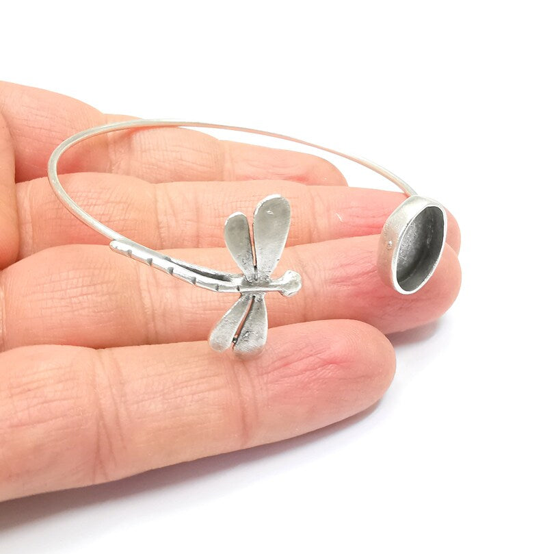 Dragonfly Bracelet Bezel Blank Resin Bezel Cabochon Cuff Base Setting Adjustable Bracelet Antique Silver Plated Brass (14x10mm bezel) G33113
