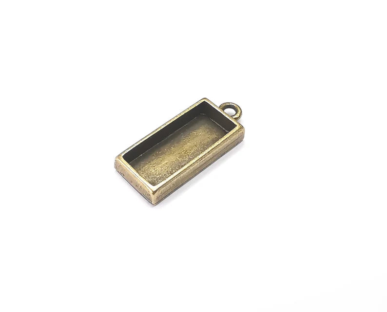 2 Rectangle Pendant Blanks, Resin Bezel Bases, Mosaic Mountings, Dry flower Frame, Polymer Clay base, Antique Bronze Plated (20x8mm) G33115