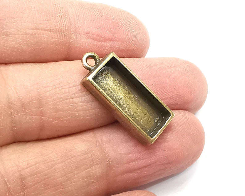 2 Rectangle Pendant Blanks, Resin Bezel Bases, Mosaic Mountings, Dry flower Frame, Polymer Clay base, Antique Bronze Plated (20x8mm) G33115