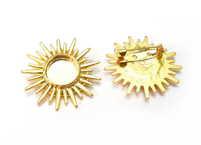 Sun Brooch Holders Pin Brooch Blanks Brooch Bezel Gold Plated Brooch Pin Findings (16mm Bezel size) G33119