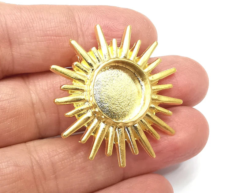Sun Brooch Holders Pin Brooch Blanks Brooch Bezel Gold Plated Brooch Pin Findings (16mm Bezel size) G33119