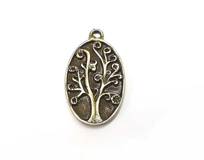 2 Oval Tree Charms, Dangle Charms Antique Bronze Plated (31x18mm) G33020