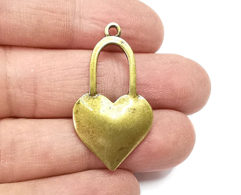 2 Heart Charms, Dangle Charms Antique Bronze Plated (38x21mm) G33023