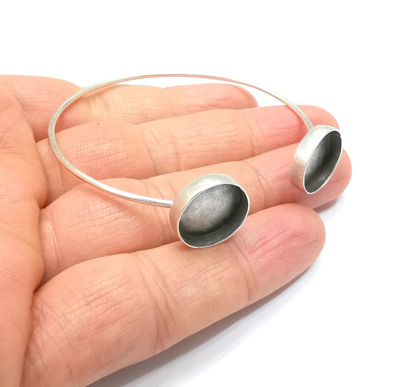 Bracelet Bezel Blank Resin Bezel Cabochon Cuff Base Settings Adjustable Bracelet Antique Silver Plated Brass (14mm Bezel) G33122
