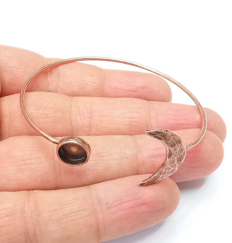 Crescent Moon Bracelet Bezel Blank Resin Bezel Cabochon Cuff Base Settings Adjustable Bracelet Copper Plated Brass (8mm Bezel) G33123